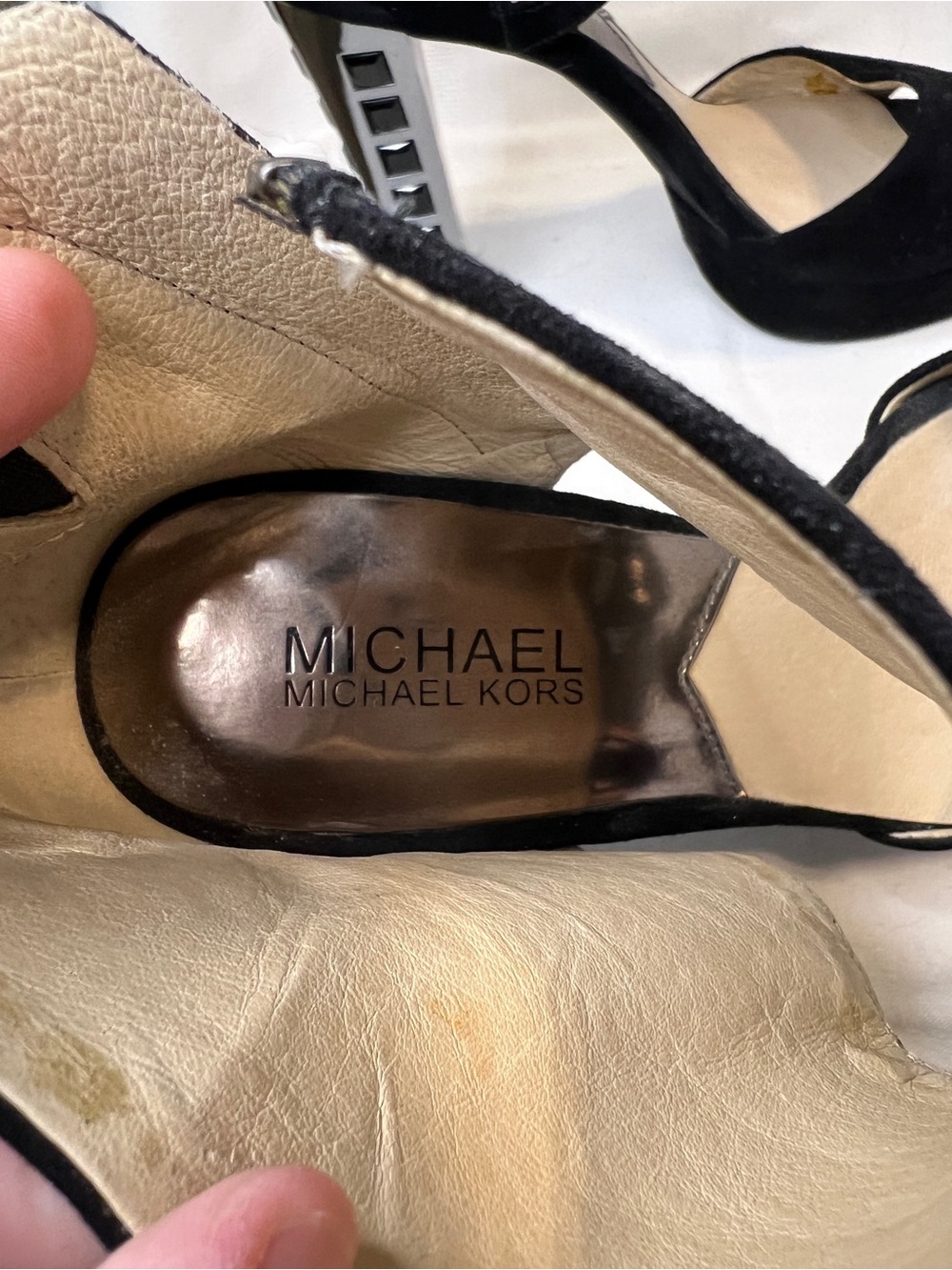 Michael Kors Josie Suede Ankle-Strap Chrome Heel Sandals. Open Toe. Women’s 7 - Picture 6 of 8